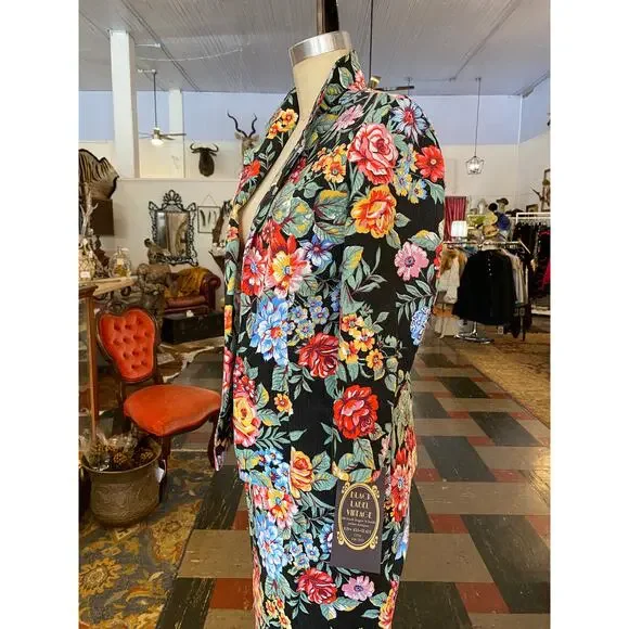 1980s denim skirt and jacket bright flower print 80s fashion 2 piece jean sm - Picture 6 of 10